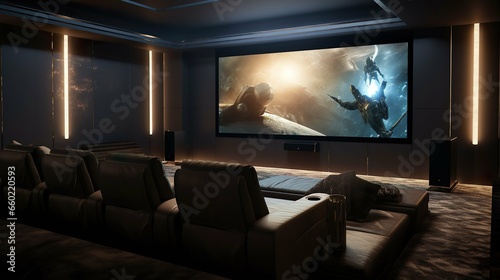 Luxury villa Private home cinema interior © arthyeon