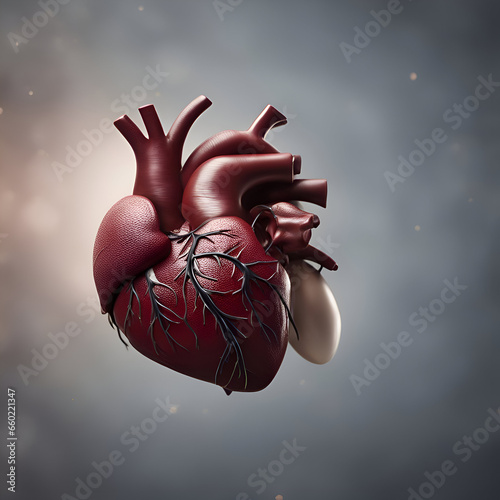 Human heart with veins and arteries on a dark background. 3d illustration