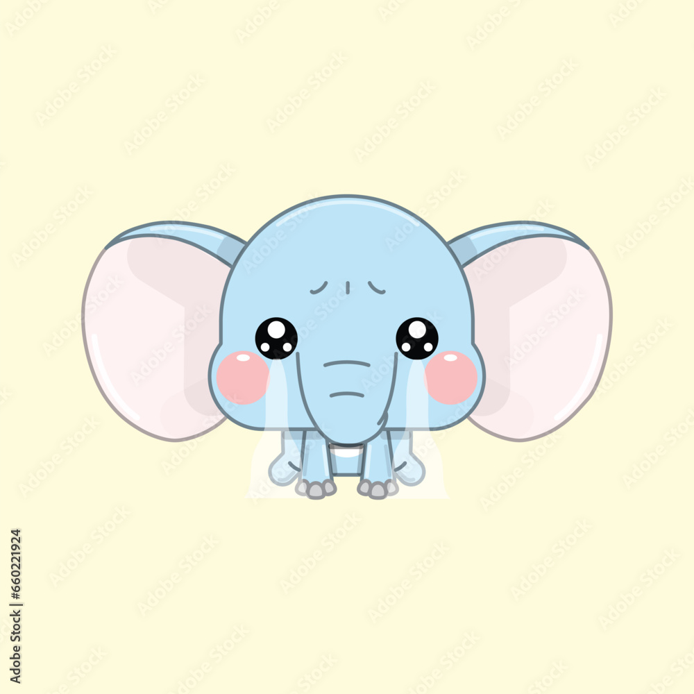A Cute Cartoon Elephant Kneeling in Tears, Feeling Sad. Vector Illustration. A Cute Cartoon Elephant Kneeling in Tears, Feeling Sad. Vector Illustration.