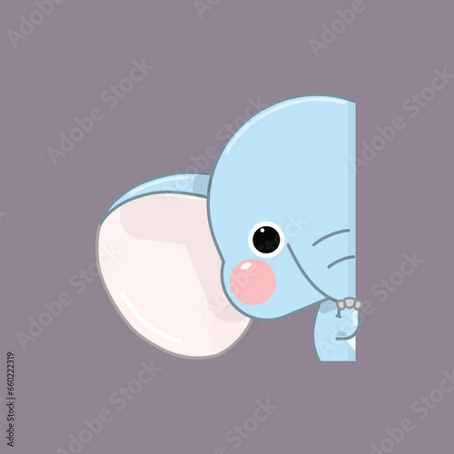 A Cute Cartoon Elephant Hiding to Peek. Vector Illustration.