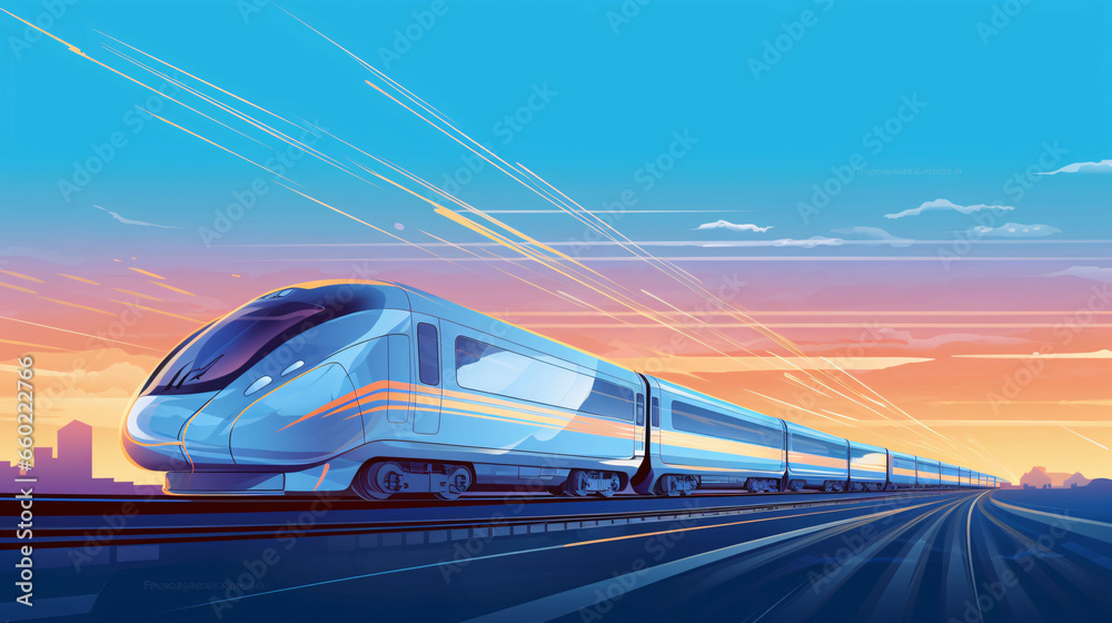 Illustration of holiday departure travel train, concept illustration of high-speed train home for Spring Festival - obrazy, fototapety, plakaty 