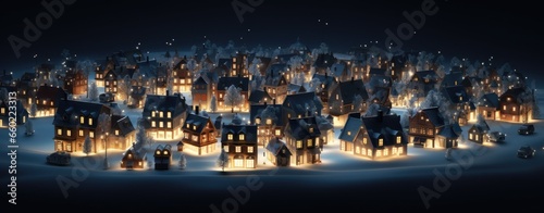 A vibrant neighborhood illuminated under a starry night sky