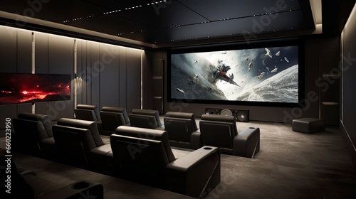 Luxury villa Private home cinema interior photo