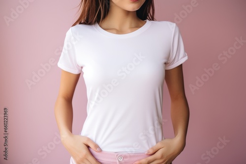A woman holding her stomach in discomfort