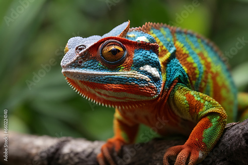 Adult male Ambilobe Panther Chameleon (Furcifer pardalis) on a branch © muhammadarvin