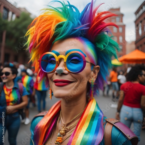 portrait of a woman in colorful sunglasses (Lgbt/pride/queer)