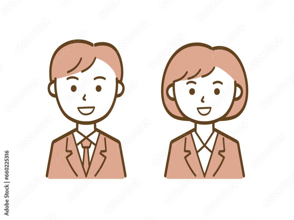 笑顔で正面を向くビジネスパーソン_男性会社員と女性会社員セット 笑顔で正面を向くビジネスパーソン_男性会社員と女性会社員セット