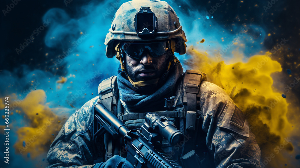 Strong and determined young soldier to overcome obstacles.
