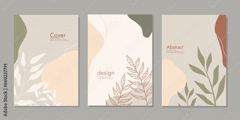 Abstract vector cover design template with hand drawn floral decorations .size A4 For book, notebook, planner, brochure,  catalog. beautiful botanical abstract background