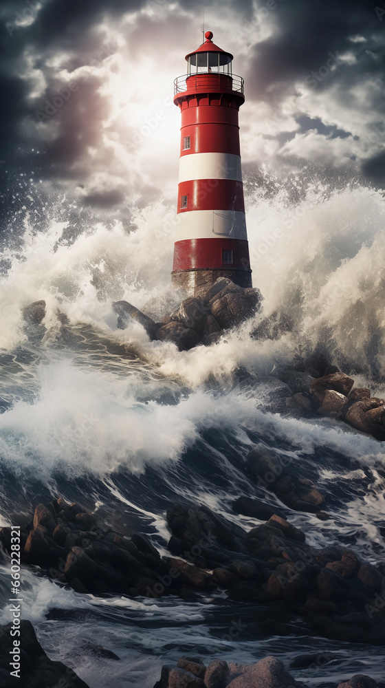 Hand drawn lighthouse in the sea oil painting style illustration
