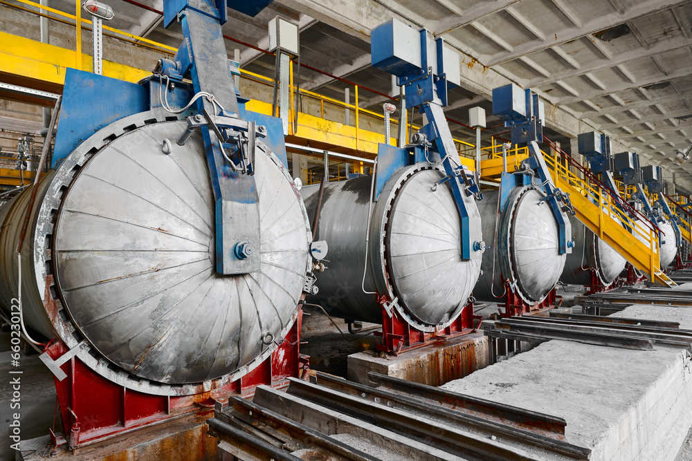 Autoclave workshop with tanks for silica blocks hardening Autoclave workshop with tanks for silica blocks hardening
