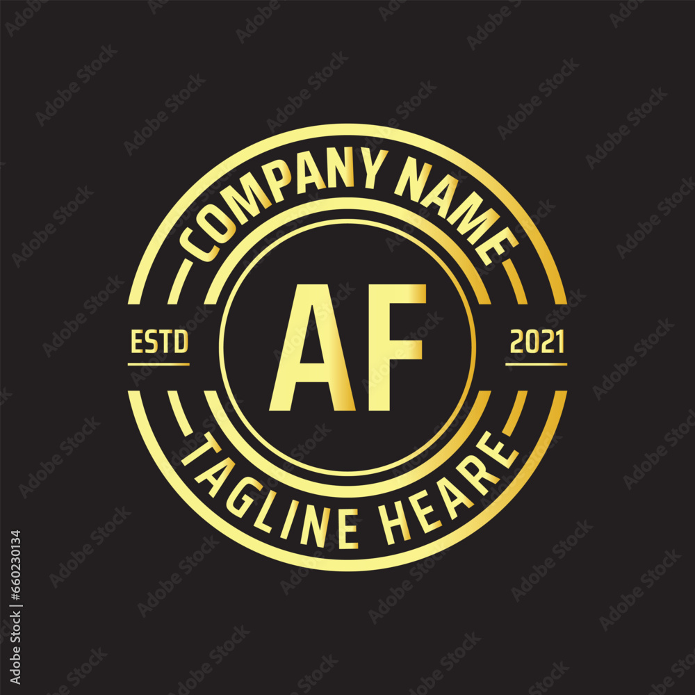 Professional simple Letter AF Circle Luxury Gold Color Vector Logo Template