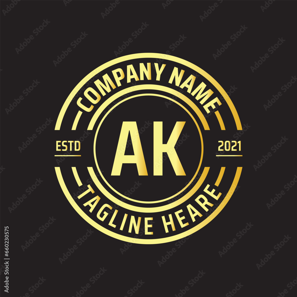 Professional simple Letter AK Circle Luxury Gold Color Vector Logo Template