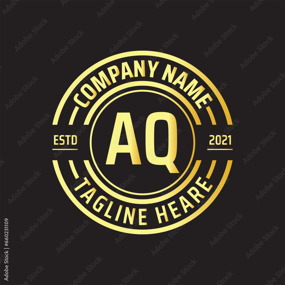 Professional simple Letter AQ Circle Luxury Gold Color Vector Logo Template