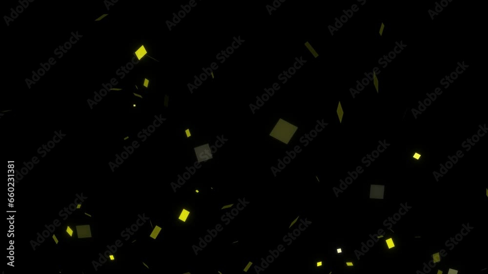Partículas doradas con forma de cuadros sobre fondo negro