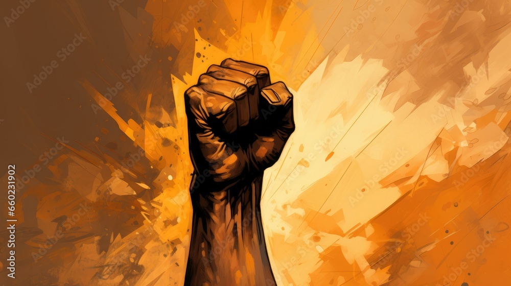 Watercolor illustration of fist, symbolizing the unyielding spirit of human rights - obrazy, fototapety, plakaty 