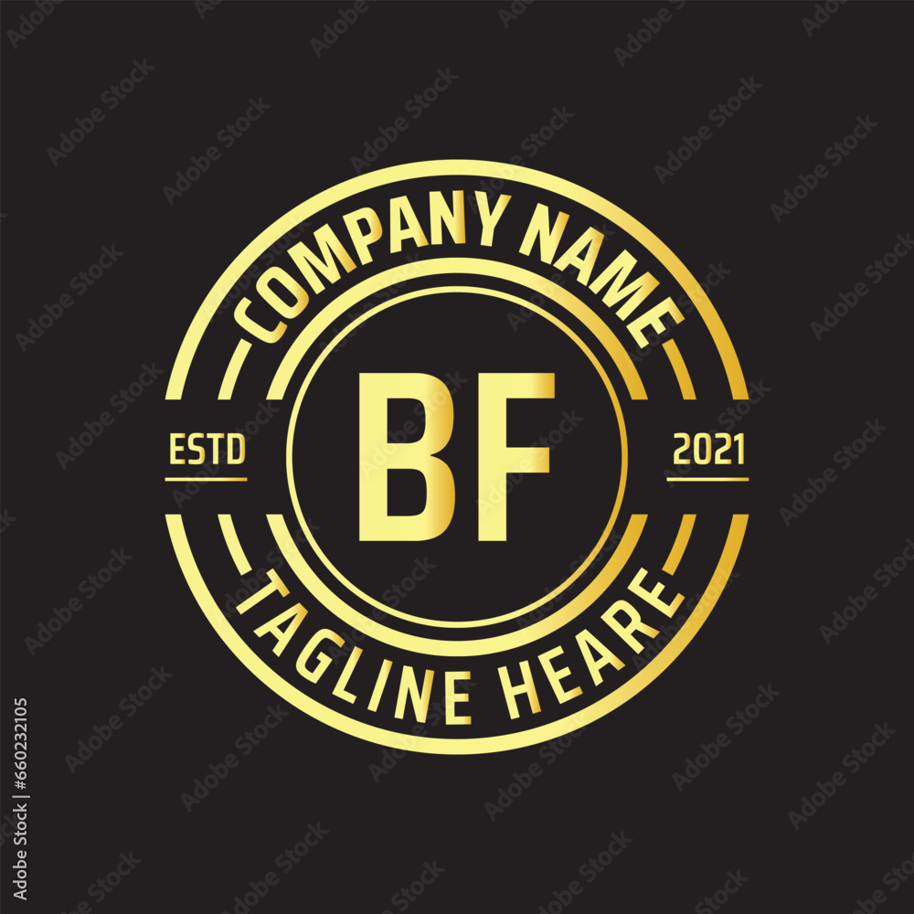 Professional simple Letter BF Circle Luxury Gold Color Vector Logo Template