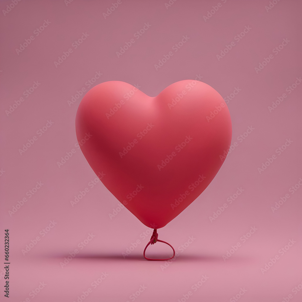 Red heart balloon on a pink background. 3d render. Valentines day concept