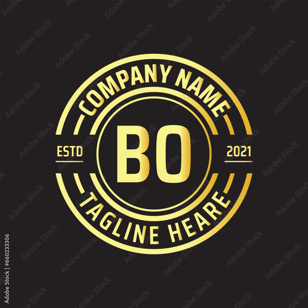 Professional simple Letter BO Circle Luxury Gold Color Vector Logo Template