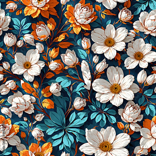 Seamless pattern realistic flowers