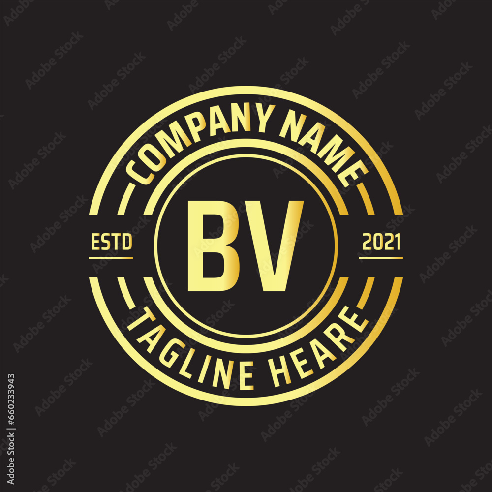 Professional simple Letter BV Circle Luxury Gold Color Vector Logo Template