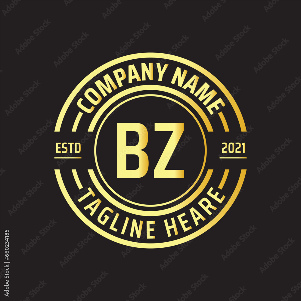 Professional simple Letter BZ Circle Luxury Gold Color Vector Logo Template