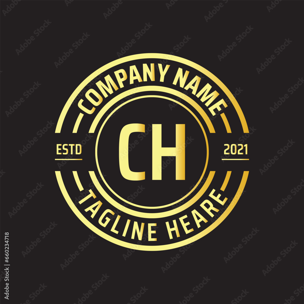 Professional simple Letter CH Circle Luxury Gold Color Vector Logo Template