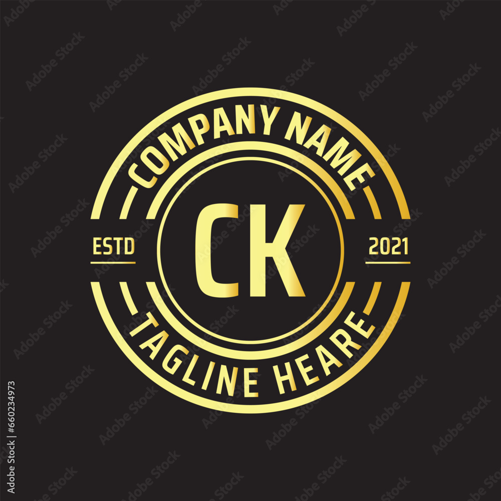 Professional simple Letter CK Circle Luxury Gold Color Vector Logo Template