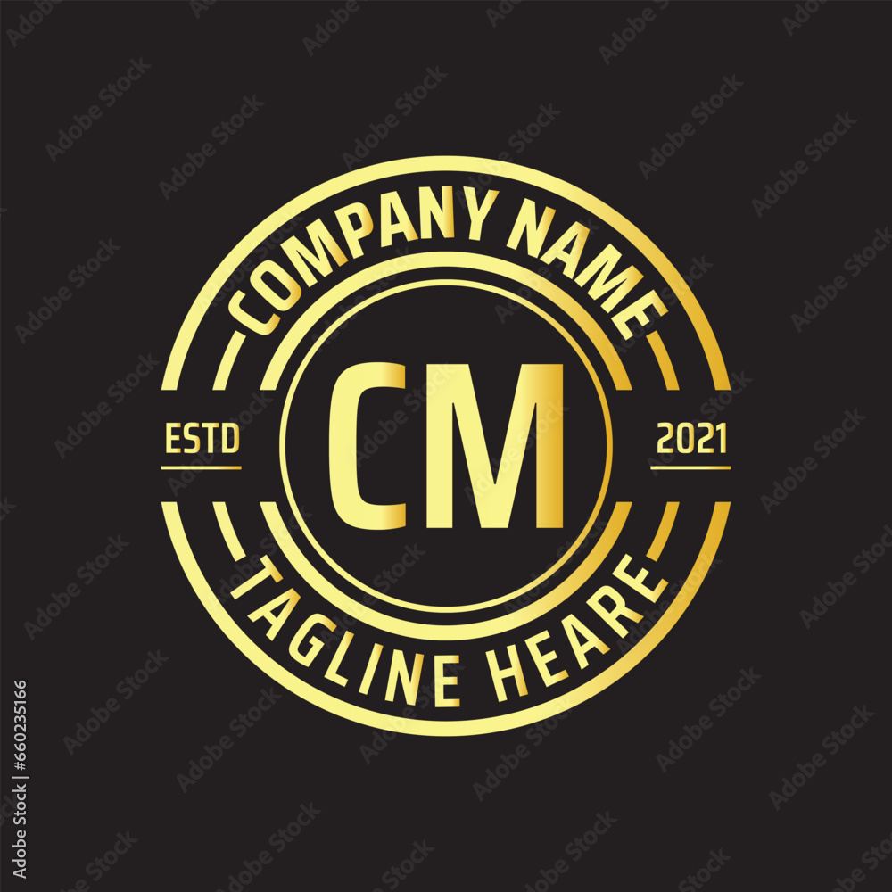 Professional simple Letter CM Circle Luxury Gold Color Vector Logo Template