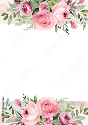 Pink vector frame with foliage pattern background with flora and flower