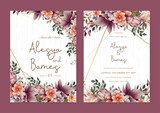 Orange and brown peony set of wedding invitation template with shapes and flower floral border