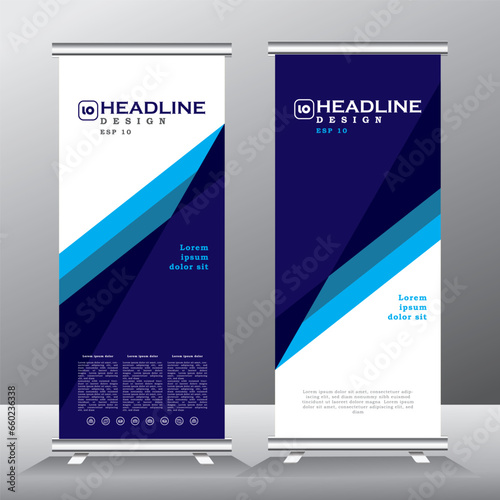 business roll up banner template, vertical banner design, modern and professional roll-up banner for your business, pull up, standee, x-banner, stand banner template with blue color