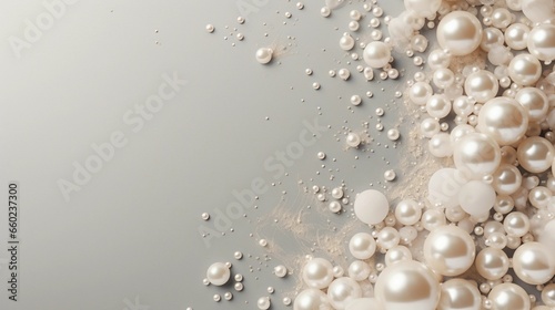 space for text on textured background surrounded by beautiful pearls, background image, AI generated