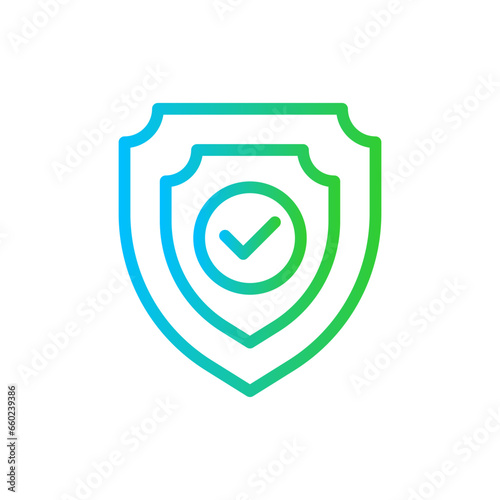 Protection inspection icon with blue and green gradient outline style. protect, shield, safety, protection, technology, concept, secure. Vector Illustration