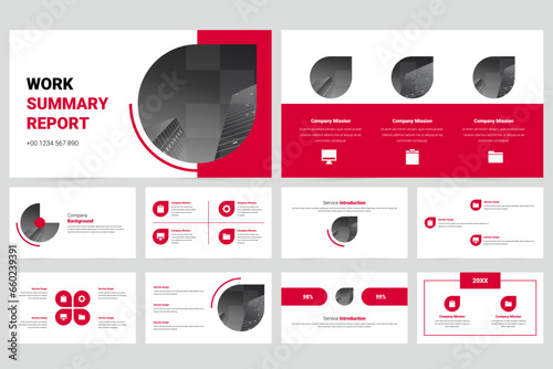 Red modern business work report slide presentation template