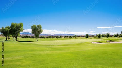 green golf course, clear weather views