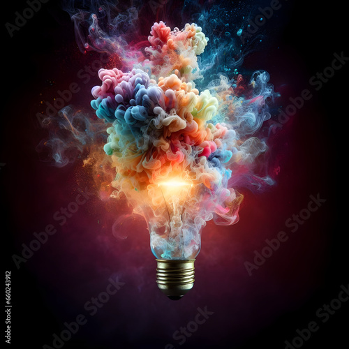 Etherial Symphony, A Kaleidoscope of Imaginary Beauty Unveiled in Colored Smoke and Light within the Bulb of Abstract Art photo
