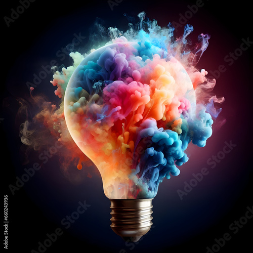 Etherial Symphony, A Kaleidoscope of Imaginary Beauty Unveiled in Colored Smoke and Light within the Bulb of Abstract Art photo