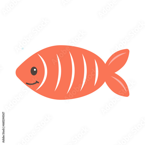 Hand drawn Red Fish on white background. Sea animal. Ocean vibes. Element of sea life in doodle cartoon. Vector illustration