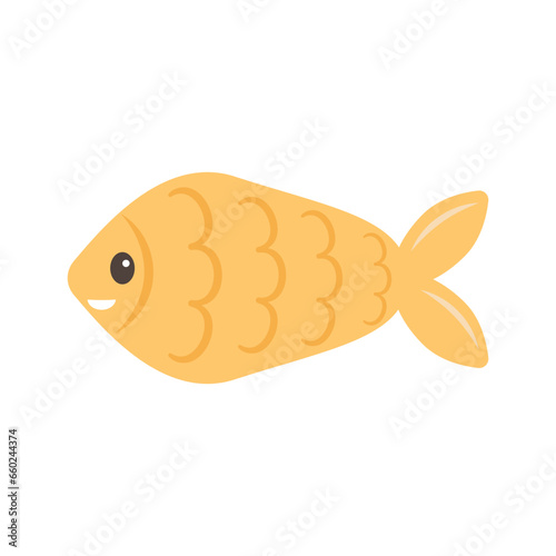 Hand drawn Yellow Fish on white background. Sea animal. Ocean vibes. Element of sea life in doodle cartoon. Vector illustration