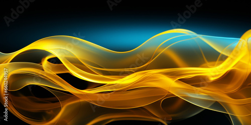 abstract modern yellow backdrop with a smooth floor and trailing blue smoke