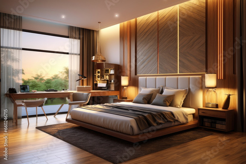 Modern Interior design of bed room with brown wallpaper  © Image Innovate