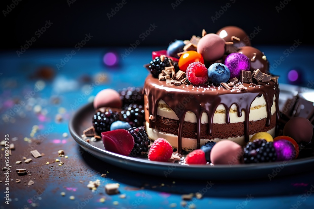 Delicious Chocolate Easter Cake and Eggs in a Colorful Holiday Bowl