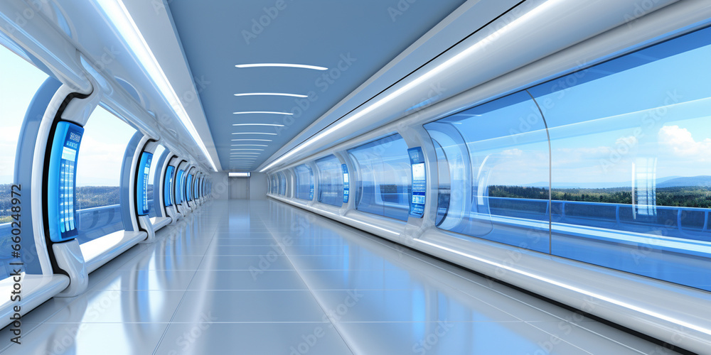 Abstract white and blue Futuristic spaceship corridor. 3d rendering Abstract white and blue Futuristic spaceship corridor. 3d rendering