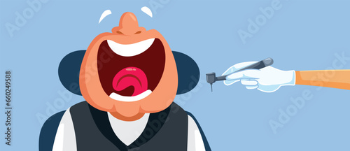 Mature Patient Opening his Mouth in a Dental Cabinet Vector Illustration. Elderly man with oral problems going to a dental office 
