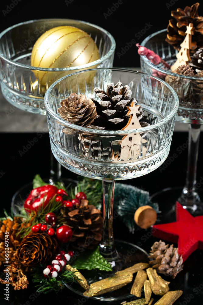 Christmas decoration in a wine glasses	