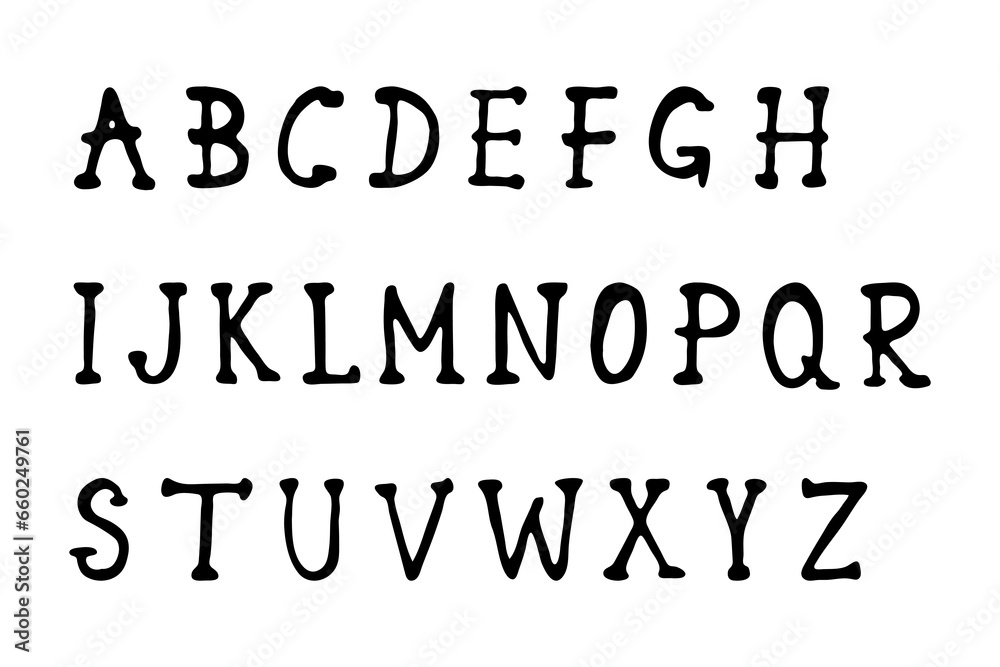 Hand drawn alphabet.Doodle style font on isolated white background.Vector illustration.ABC. Hand drawn alphabet.Doodle style font on isolated white background.Vector illustration.ABC.