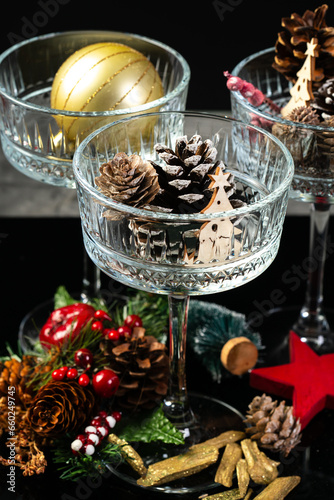 Christmas decoration in a wine glasses 