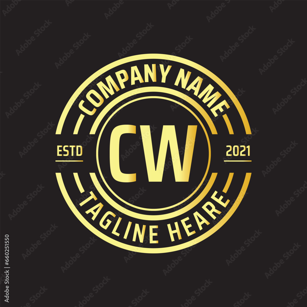 Professional simple Letter CW Circle Luxury Gold Color Vector Logo Template