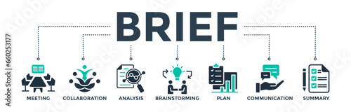 Brief banner web icon vector illustration concept for a briefing of business plan with an icon of meeting, collaboration, analysis, brainstorming, plan, communication, and summary